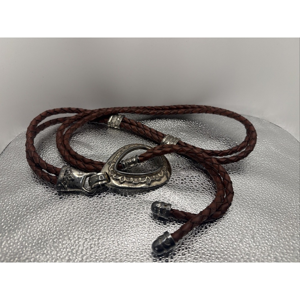 VINTAGE Womens Silver Buckle Leather Rope Belt 50" 1980's 1990's